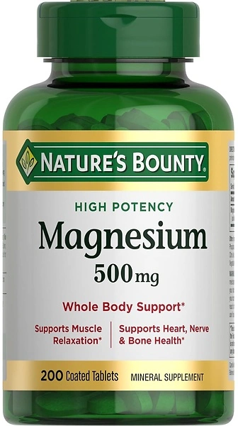 Nature's Bounty Magnesium 500 mg Tablets, High Potency, 200 Count