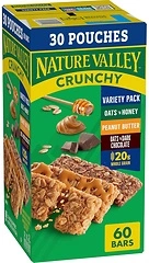 Nature Valley Crunchy Granola Bars, Value Pack, 60 Bars, 44.7 OZ Count (30 Pouches)