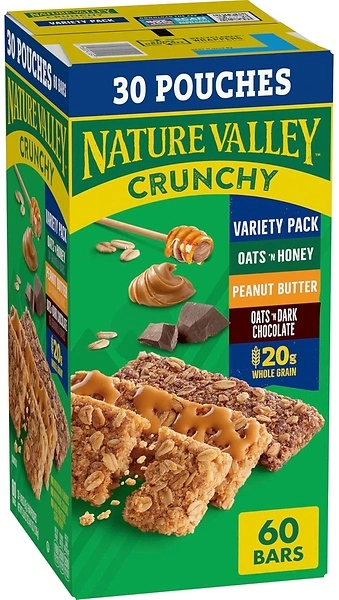 Nature Valley Crunchy Granola Bars, Value Pack, 60 Bars, 44.7 OZ Count (30 Pouches)