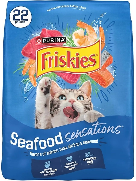 Purina Friskies Dry Cat Food Seafood Sensations, Salmon, Tuna, Shrimp, 22 lb. Bag