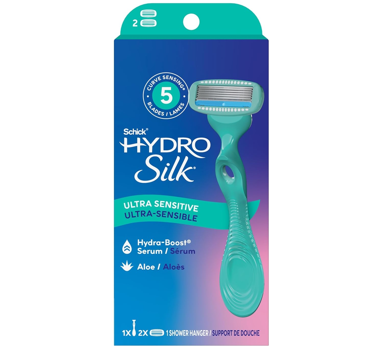 Schick Hydro Silk Sensitive Women's Razor, 5-Blade, 1 Handle & 2 Blade Refills