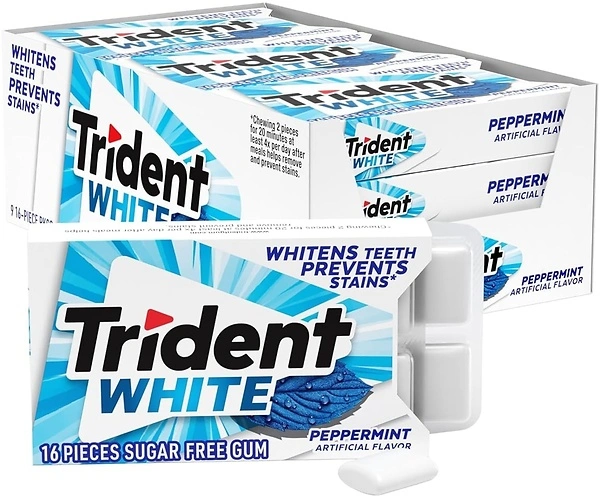 Trident White Peppermint Sugar Free Gum, 16 Count (Pack of 9)
