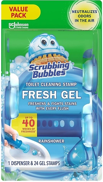 Scrubbing Bubbles Toilet Gel Stamps, Fresh Gel, Rainshower Scent, 24 Stamps