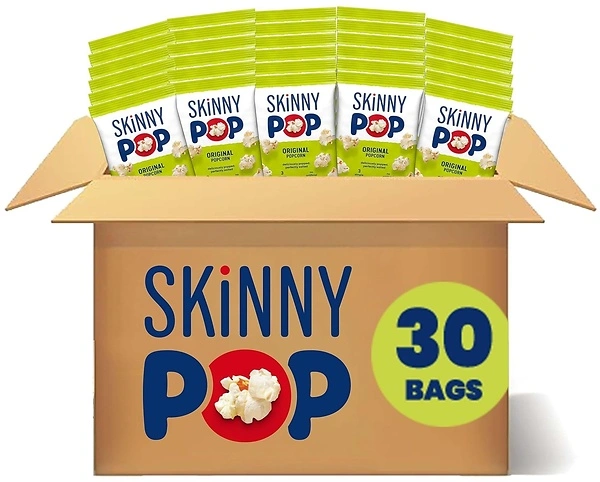 SkinnyPop Original Popcorn, Snack Size Bags, Gluten Free, 0.65 oz, 30 Pack