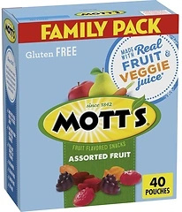 Mott's Fruit Flavored Snacks, Assorted Fruit, 0.8 oz, 40 Pouches