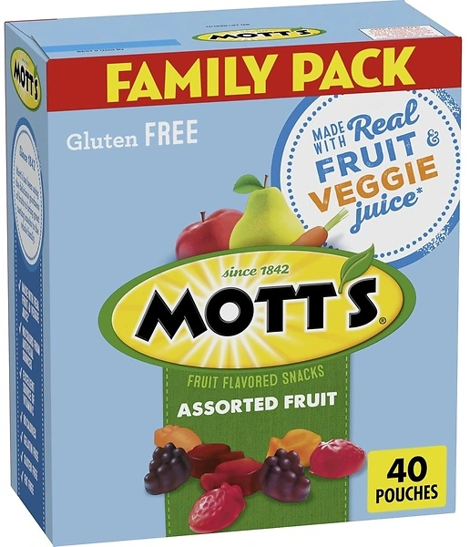 Mott's Fruit Flavored Snacks, Assorted Fruit, 0.8 oz, 40 Pouches