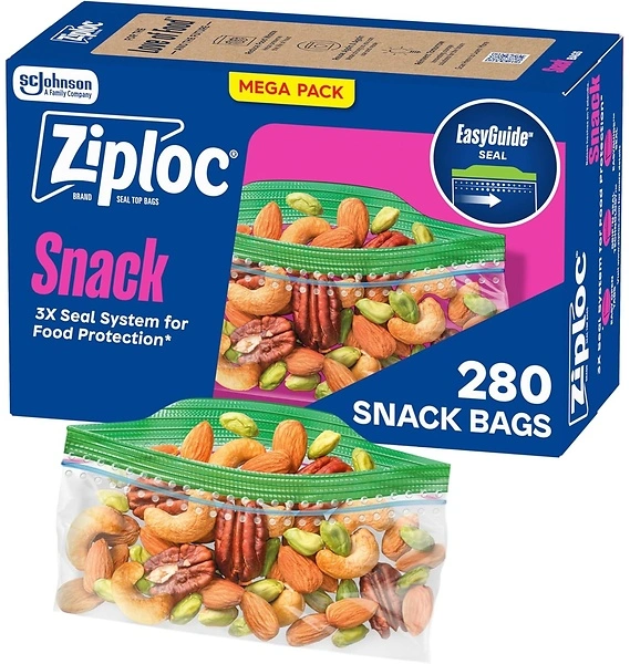 Ziploc Snack Bags, Small Plastic Storage Bags with Grip 'N Seal, 280 Bags Total
