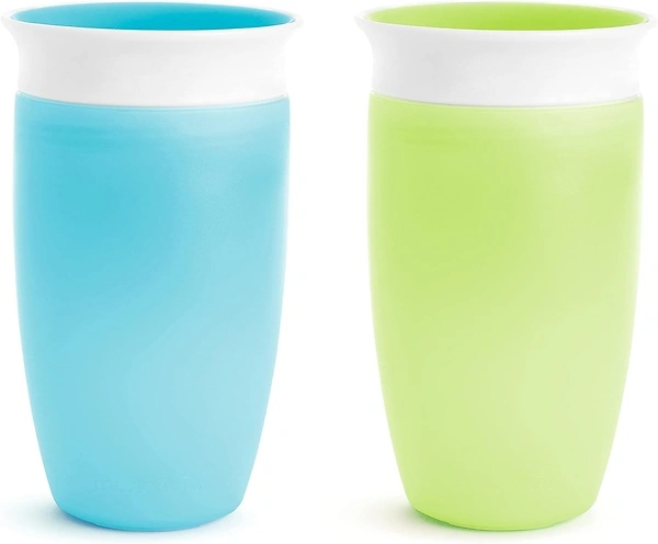Munchkin Miracle 360 Toddler Sippy Cup, Spill Proof, 10 Ounce, 2 Pack, Green/Blue