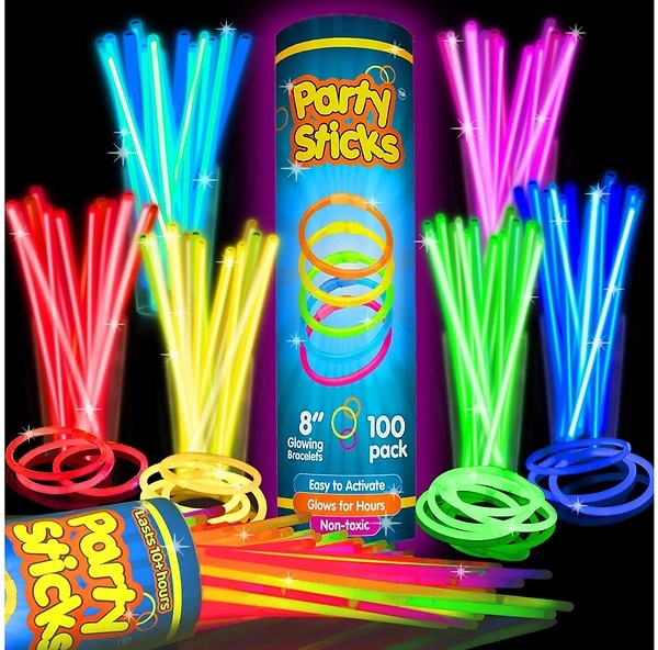 PartySticks Glow Sticks, 100pk - 8 Inch Glow in the Dark Party Favors