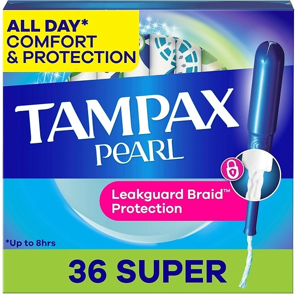 Tampax Pearl Tampons for Women, LeakGuard Braid, Super Absorbency, 36 Count