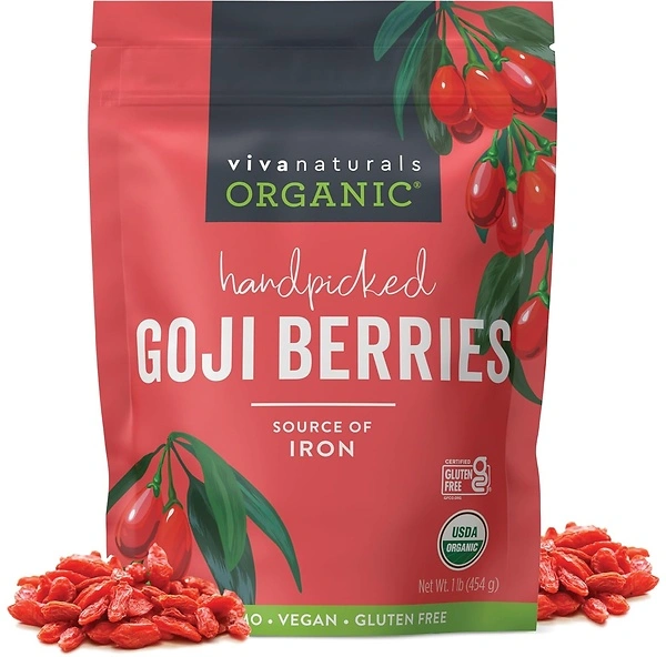 Viva Naturals Organic Dried Goji Berries, 1 lb (454 g) – Non-GMO, Vegan