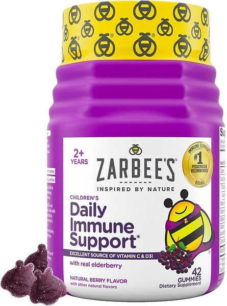 Zarbee's Elderberry Gummies for Kids, Immune Support, Natural Berry, 42 Count