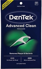 DenTek Triple Clean Advanced Clean Floss Picks, No Break, 90 Count, White