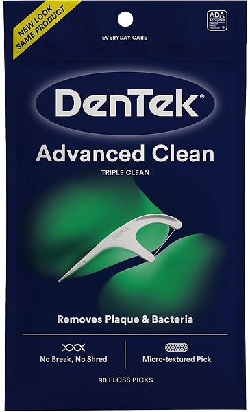 DenTek Triple Clean Advanced Clean Floss Picks, No Break, 90 Count, White
