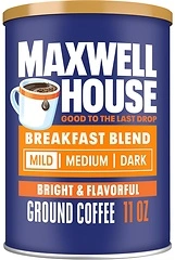 Maxwell House Breakfast Blend Ground Coffee, Light Roast, 11 Ounce Canister
