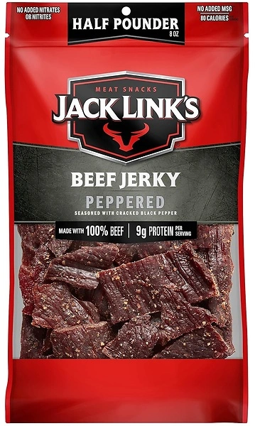 Jack Link's Beef Jerky, Peppered, 1/2 Pounder Bag, 9g Protein, 80 Calories