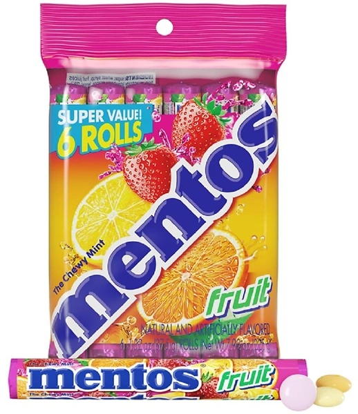 Mentos Chewy Mint Roll, Fruit Flavor, Individually Wrapped, 14 Count x 6