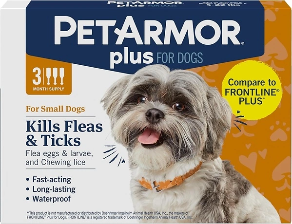PetArmor Plus Flea and Tick Prevention for Small Dogs, 3 Doses, Waterproof