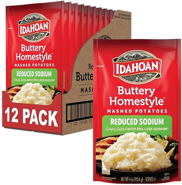 Idahoan Reduced Sodium Mashed Potatoes, Buttery Homestyle, 4 Ounce (Pack of 12)