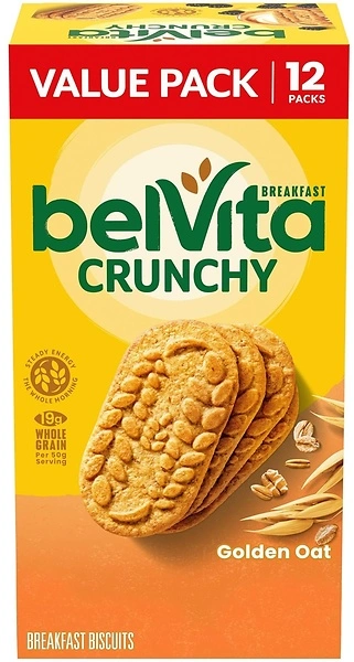 belVita Golden Oat Breakfast Biscuits, Value Pack, 12 Packs (4 Biscuits Per Pack)