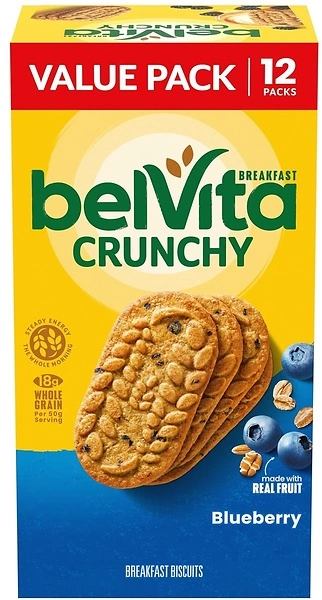 belVita Blueberry Breakfast Biscuits, Value Pack, 12 Packs (4 Biscuits Per Pack)