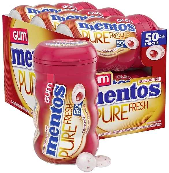 Mentos Pure Fresh Sugar-Free Chewing Gum with Xylitol, Cinnamon, 50 Pieces, 6 Pack