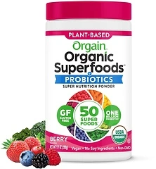 Orgain Organic Greens Powder + 50 Superfoods, Berry, 1 Billion Probiotics, 0.62lb