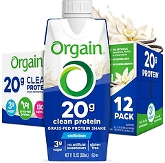 Orgain Clean Protein Shake, Vanilla Bean, 20g Whey Protein, 11 Fl Oz, Pack of 12