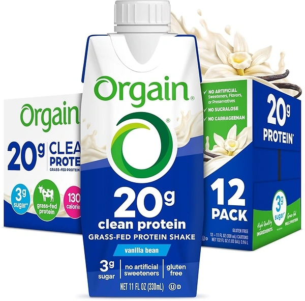Orgain Clean Protein Shake, Vanilla Bean, 20g Whey Protein, 11 Fl Oz, Pack of 12