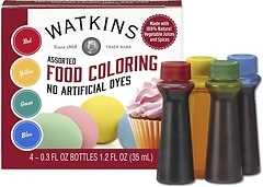 Watkins Assorted Food Coloring, Red, Yellow, Green, Blue, 4 Bottles, 4 Count