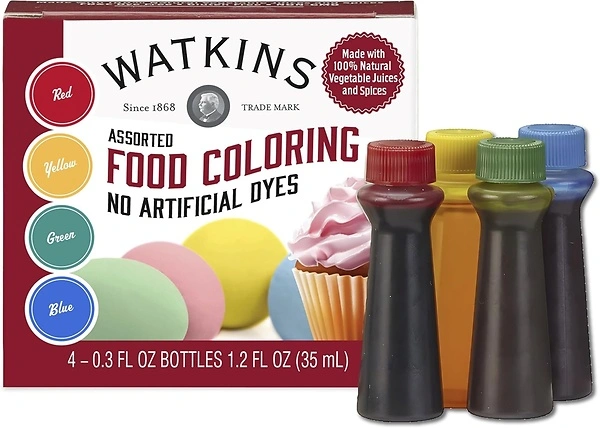 Watkins Assorted Food Coloring, Red, Yellow, Green, Blue, 4 Bottles, 4 Count