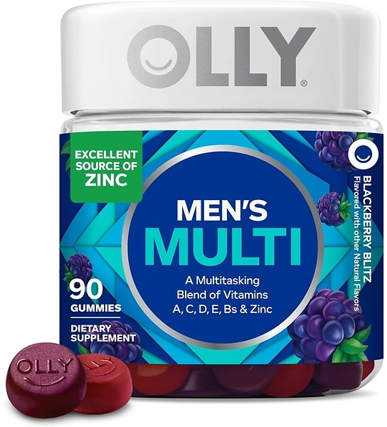 OLLY Men's Multivitamin Gummy, Vitamins A, C, D, E, B, Zinc, 90 Count