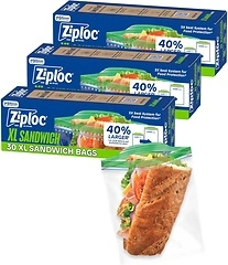 Ziploc XL Sandwich and Snack Bags with EasyGuide, 90 Bags Total