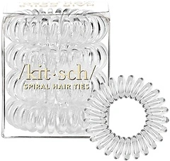 Kitsch Spiral Hair Ties for Women, Creaseless, Dent-free, 4pcs (Clear/Transparent)