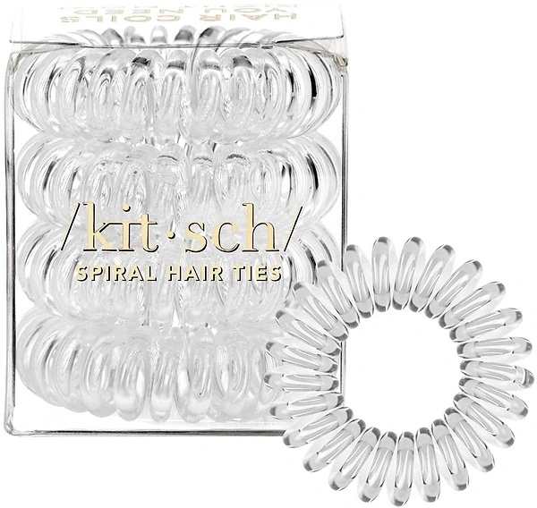 Kitsch Spiral Hair Ties for Women, Creaseless, Dent-free, 4pcs (Clear/Transparent)