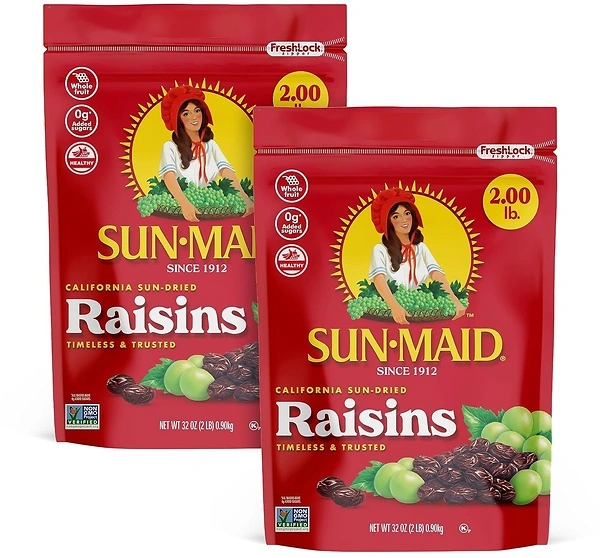Sun-Maid California Sun-Dried Raisins, 2 Pack, 32 oz Resealable Bag