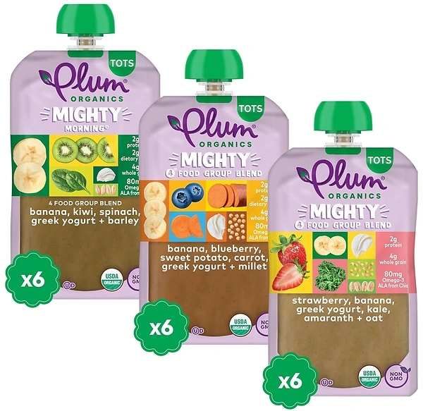 Plum Organics Mighty 4 Toddler Food Pouch, 4 oz, 18-Pack, Fruit & Vegetable Blend
