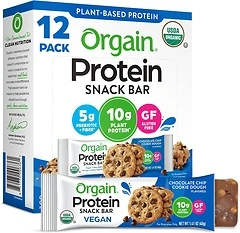 Orgain Organic Vegan Protein Bars, Chocolate Chip Cookie Dough, 10g Protein, 12 Bars