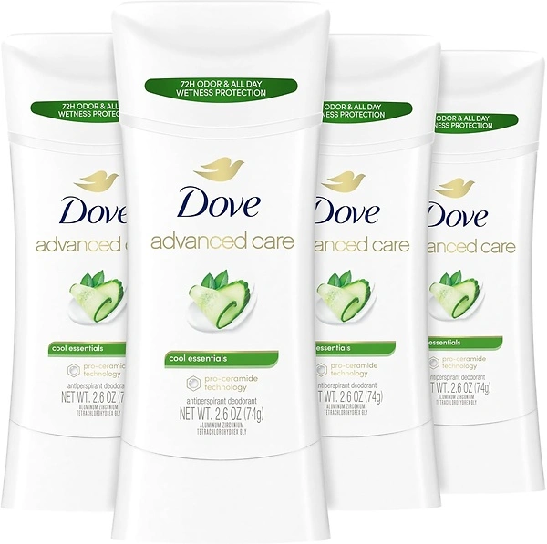 Dove Antiperspirant Deodorant Stick, Cool Essentials, 4 ct, 2.6 oz