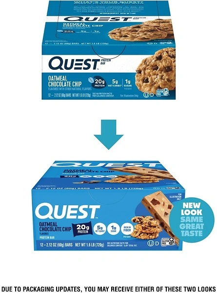 Quest Nutrition Oatmeal Chocolate Chip Protein Bars, 20g Protein, 12 Count