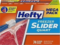 Hefty Slider Freezer Storage Bags, Quart Size, 74 Count