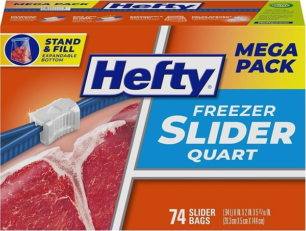 Hefty Slider Freezer Storage Bags, Quart Size, 74 Count