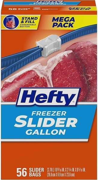 Hefty Slider Freezer Storage Bags, Gallon Size, 56 Count