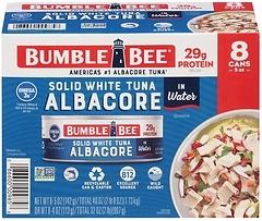 Bumble Bee Solid White Albacore Tuna in Water, 5 oz Can, Pack of 8, 29g Protein
