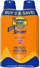 Banana Boat Sport Ultra SPF 50 Sunscreen Spray Twin Pack, 6oz, Water Resistant