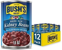 BUSH'S BEST 16 oz Canned Dark Red Kidney Beans, Plant Protein, 12 Pack