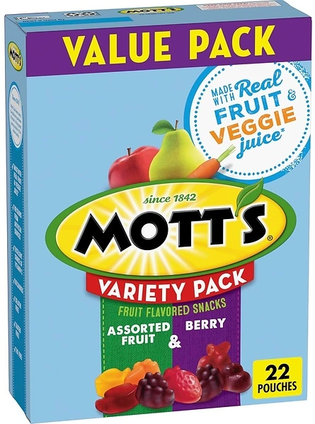 Mott's Fruit Flavored Snacks, Assorted Fruit and Berry, 22 Pouches, 17.6 oz