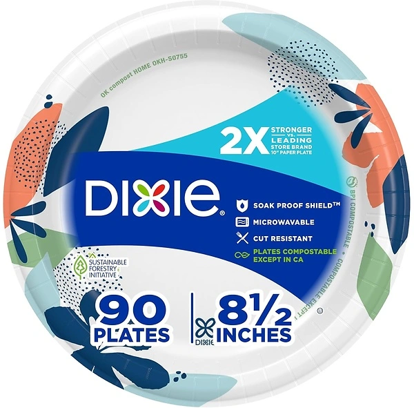 Dixie Medium Paper Plates, 8.5 Inch, 90 Count, Microwave-Safe, Soak-Proof