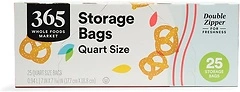 365 by Whole Foods Market, Quart Size Storage Bags, Double Zipper, 25 Count
