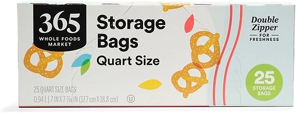 365 by Whole Foods Market, Quart Size Storage Bags, Double Zipper, 25 Count